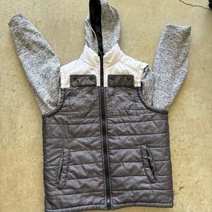Gray and White Quilted Vest with Hood